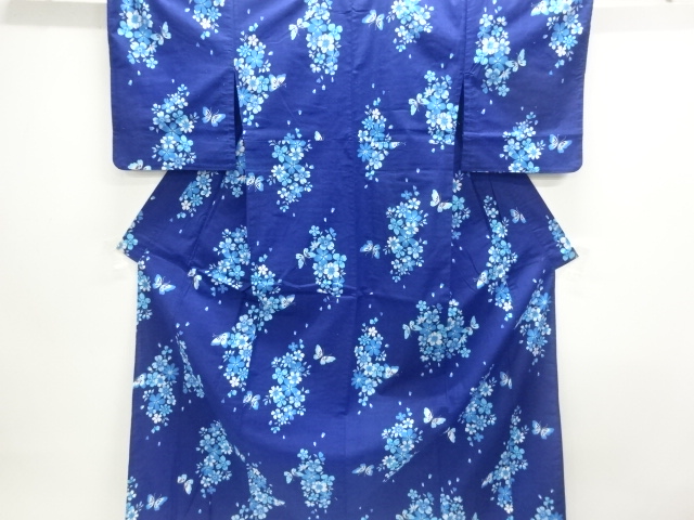 JAPANESE KIMONO / YUKATA / COTTON / FLOWER & BUTTERFLY